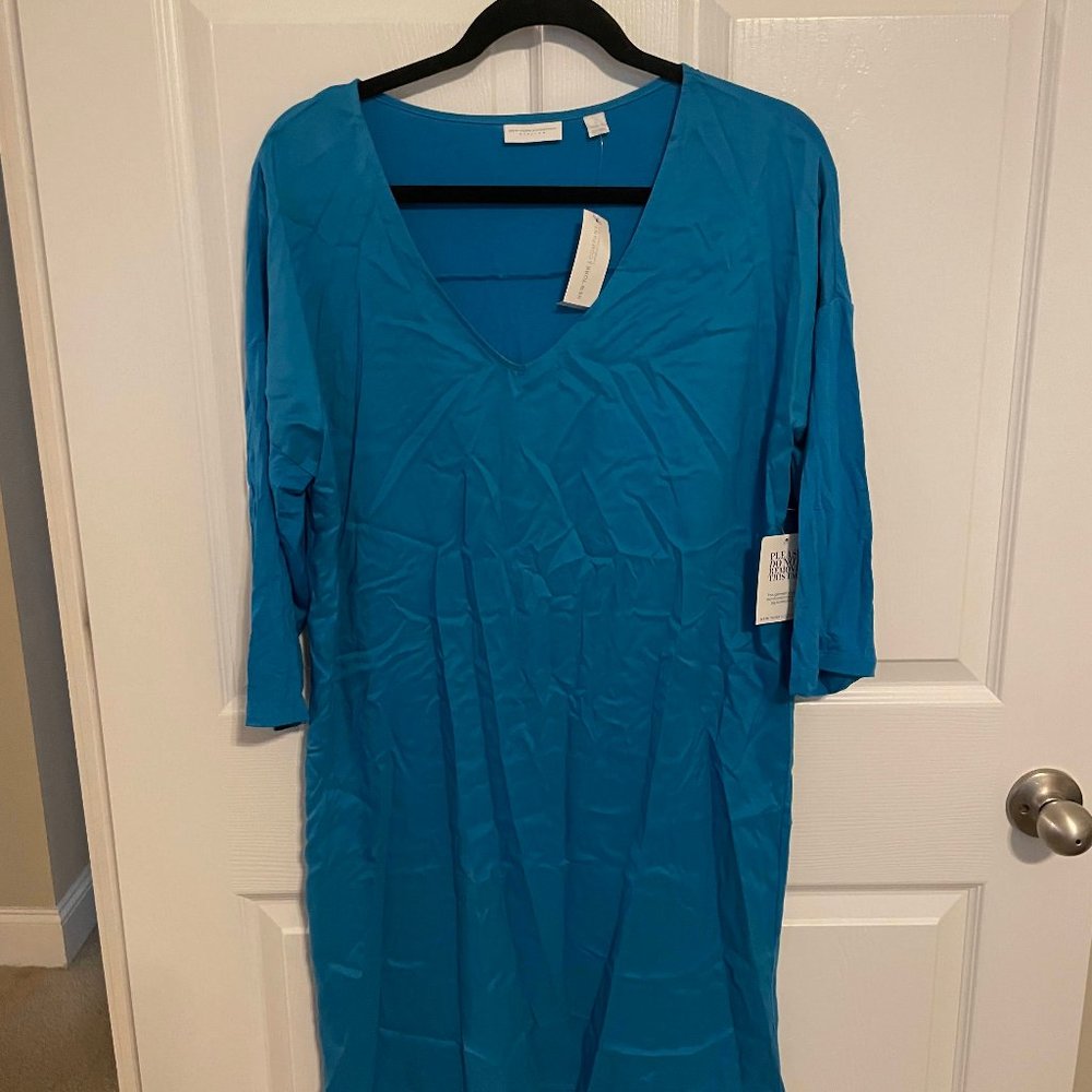 Blue Strecth 3/4 Sleeve Dress